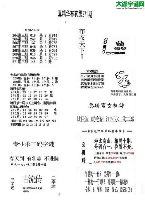 福彩3d布衣天下-15271期