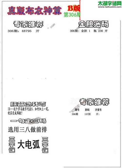3d布衣神算AB版图谜2015306期