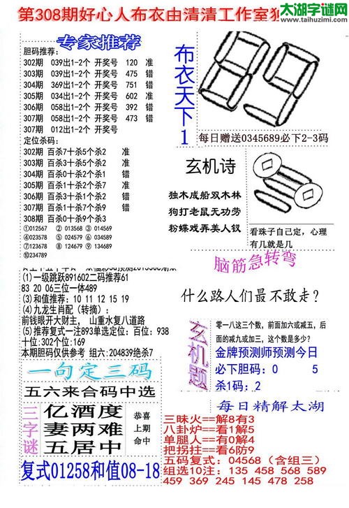 福彩3d好心人布衣-15308期