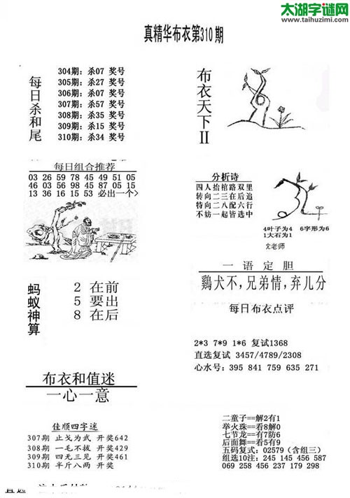 3d布衣天下图谜2015310期
