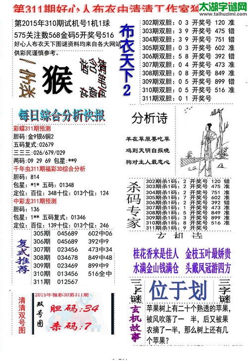 3d好心人布衣图谜2015311期