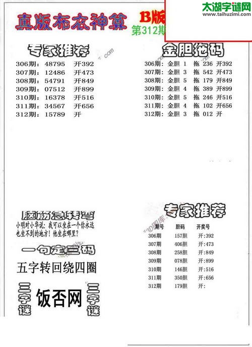 3d布衣神算AB版图谜2015312期