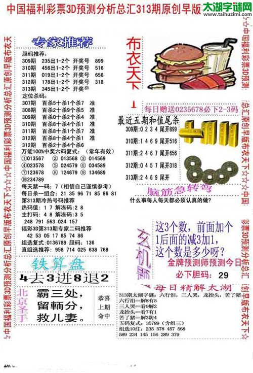 福彩3d早版布衣天下-15313期