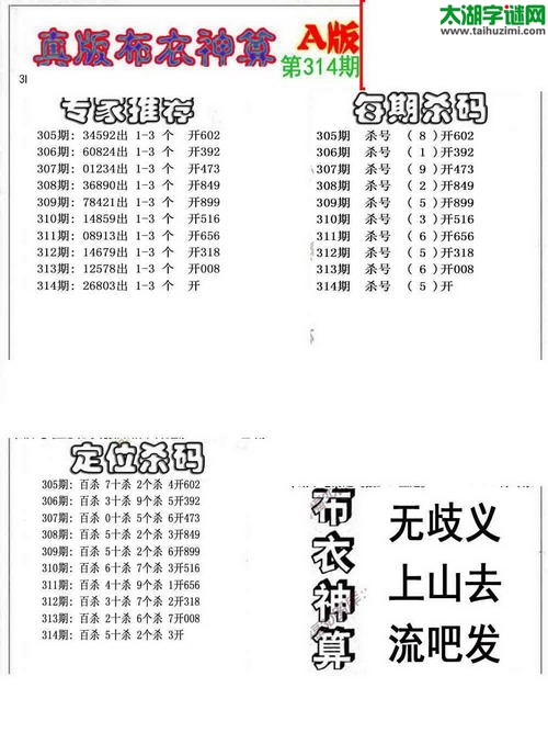 福彩3d布衣神算AB版-15314期