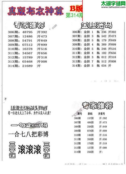3d布衣神算AB版图谜2015314期