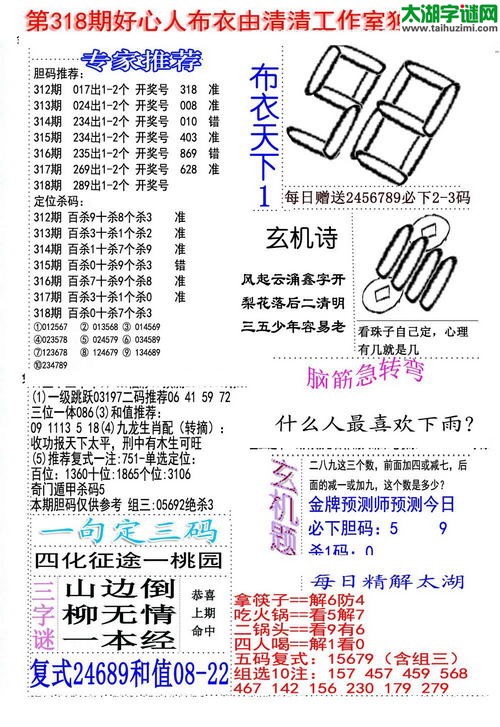 福彩3d好心人布衣-15318期