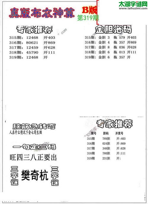 3d布衣神算AB版图谜2015319期