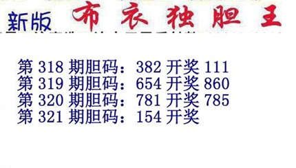 3d15321期：新版布衣独胆王图谜