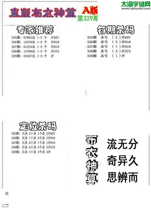 福彩3d布衣神算AB版-15329期