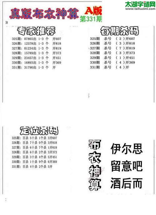 福彩3d布衣神算AB版-15331期
