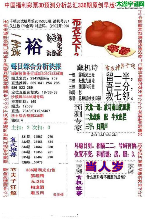 3d早版布衣天下图谜2015336期