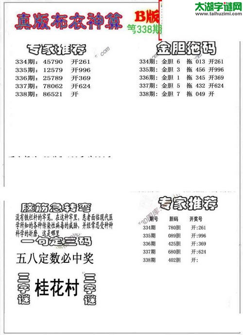 3d布衣神算AB版图谜2015338期