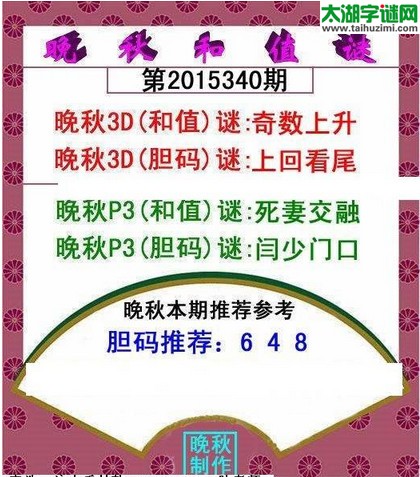 福彩3d晚秋和值谜15340期