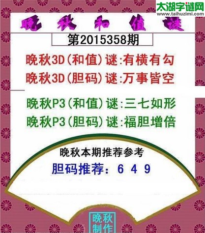 福彩3d晚秋和值谜15358期