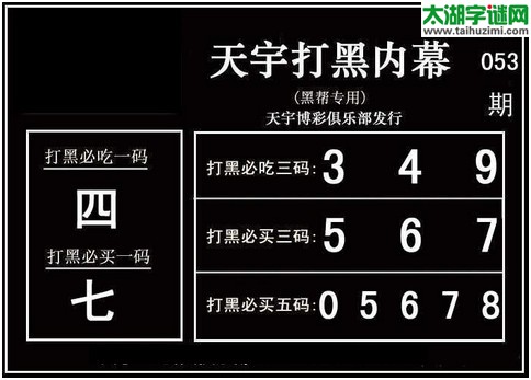 3d053期：天宇图谜(胆码杀号+必买五码)