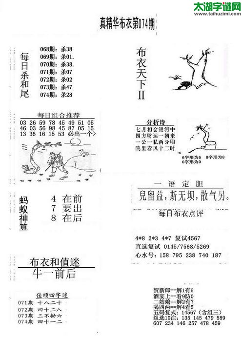 3d布衣天下图谜2016074期