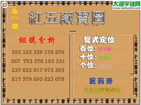 福彩3d红五藏宝图16075期