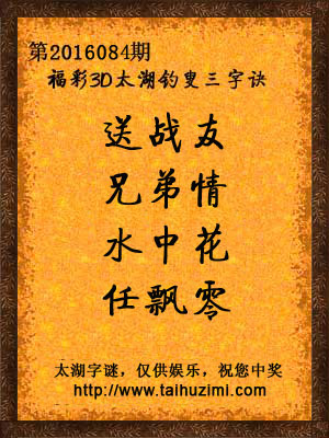 3d084期太湖字谜：送战友，兄弟情，水中花，任飘零