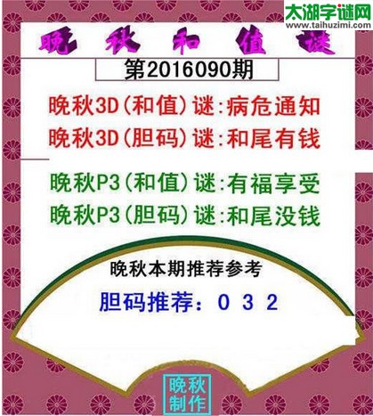 福彩3d晚秋和值谜16090期