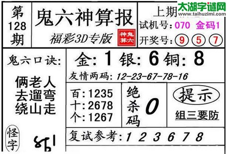 3d128期：鬼六图库3d图谜总汇