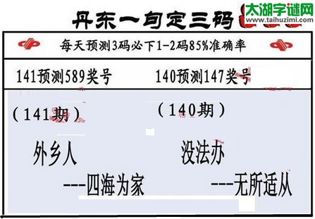 3d第2016141期丹东一句定三码