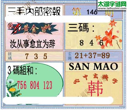 3d146期：三毛图库3d图谜总汇
