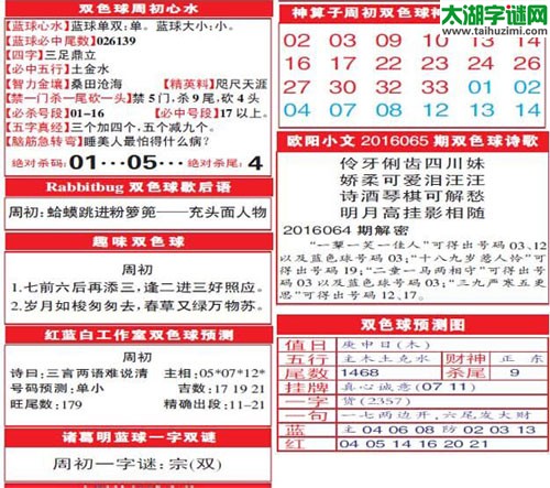 双色球2016065期：彩票指南电子报