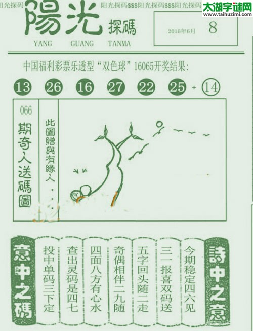 双色球2016066期：彩民乐与阳光探码图