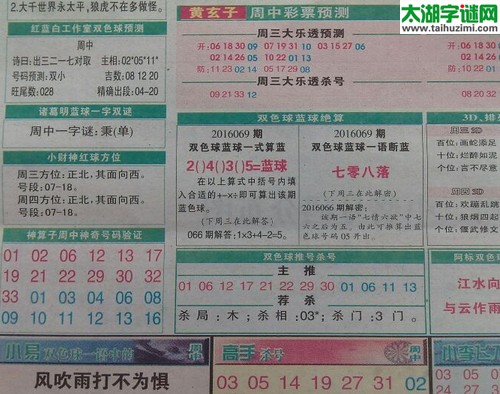 双色球2016069期：彩票指南电子报