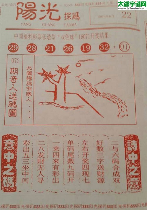 双色球2016072期：彩民乐与阳光探码图