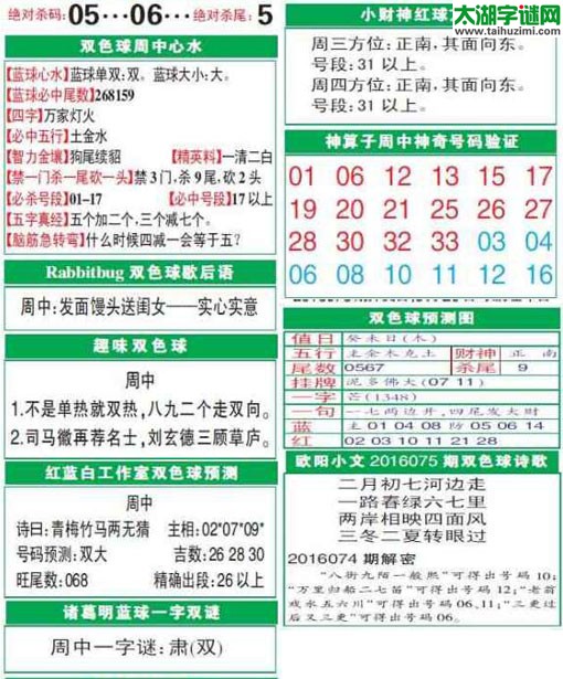 双色球2016075期：彩票指南电子报