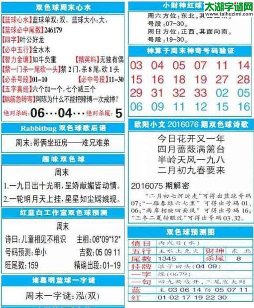 双色球2016076期：彩票指南电子报