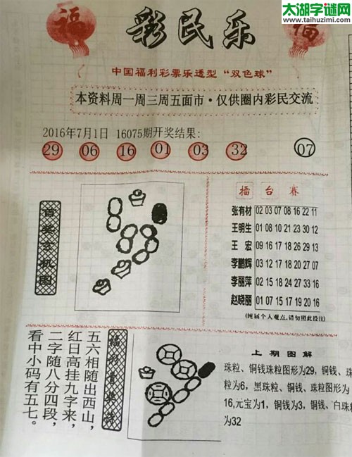 双色球2016076期：彩民乐与阳光探码图