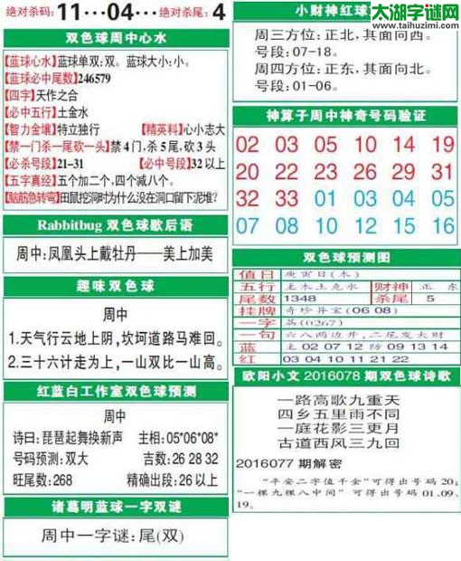 双色球2016078期：彩票指南电子报