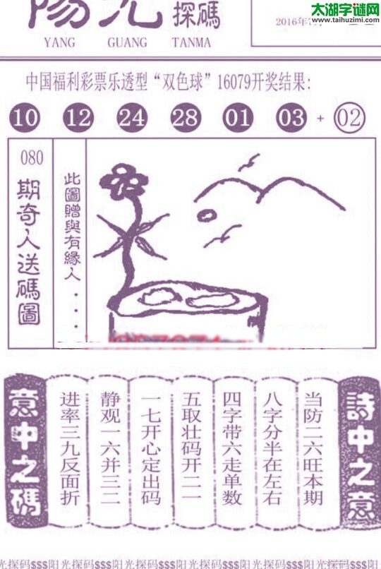 双色球2016080期：彩民乐与阳光探码图