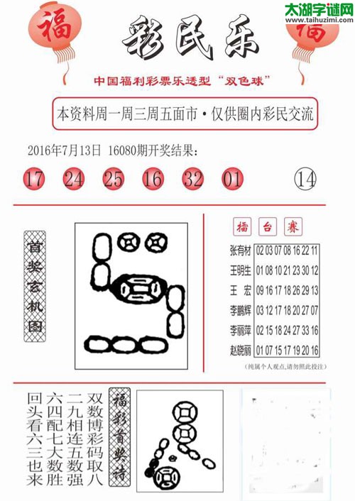 双色球2016081期：彩民乐与阳光探码图