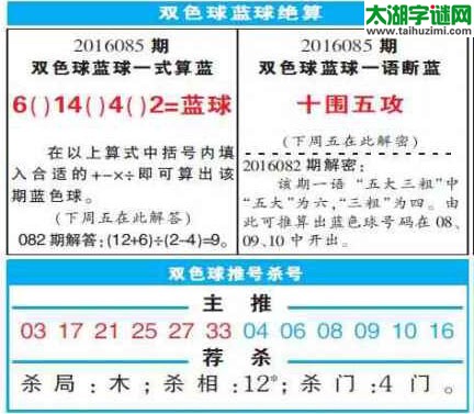 双色球2016085期：彩票指南电子报