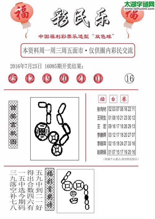 双色球2016086期：彩民乐与阳光探码图