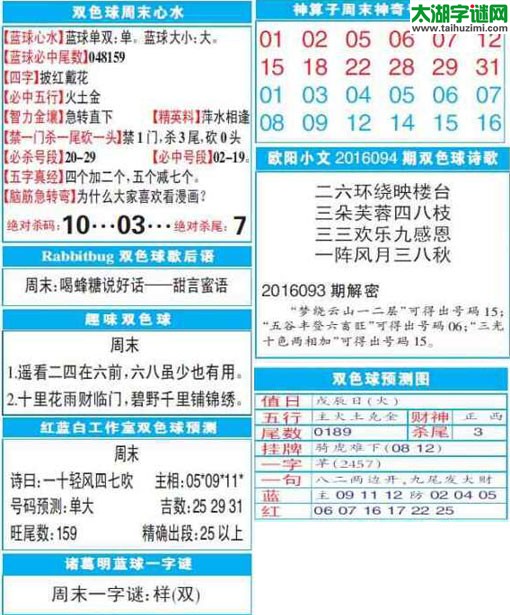 双色球2016094期：彩票指南电子报