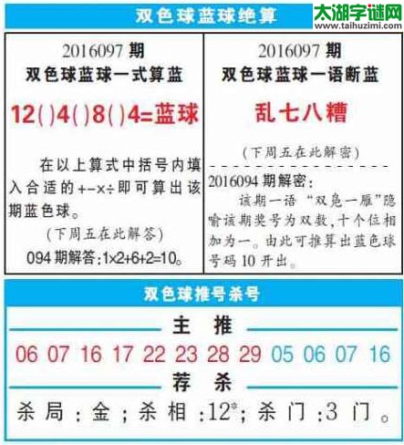 双色球2016097期：彩票指南电子报