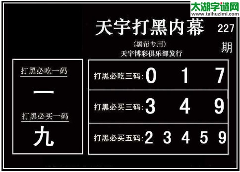 3d227期：天宇图谜(胆码杀号+必买五码)