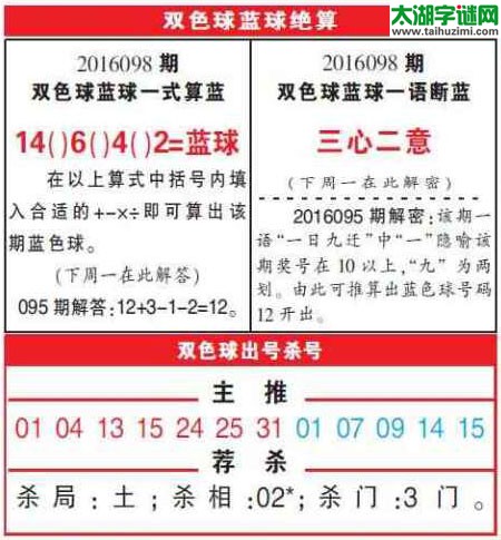 双色球2016098期：彩票指南电子报