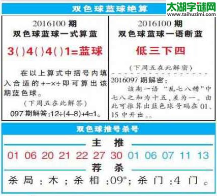 双色球2016100期：彩票指南电子报