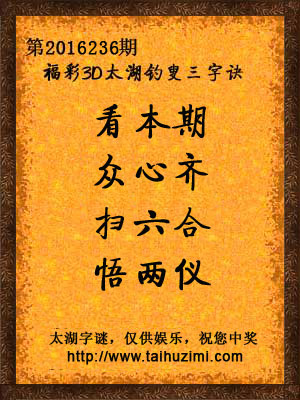 3d236期太湖字谜：看本期，众心齐，扫六合，悟两仪