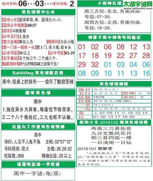 双色球2016102期：彩票指南电子报