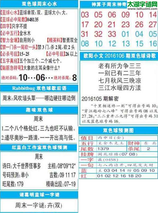 双色球2016106期：彩票指南电子报