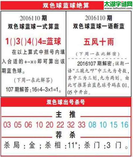 双色球2016110期：彩票指南电子报