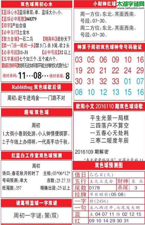 双色球2016110期：彩票指南电子报