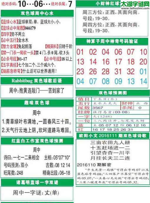 双色球2016111期：彩票指南电子报