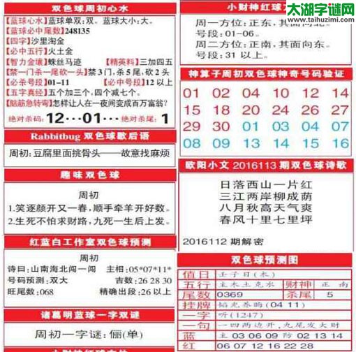 双色球2016113期：彩票指南电子报
